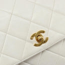CHANEL Matelasse Chain Shoulder Bag Lamb Skin White Gold CC Auth bs29933-18