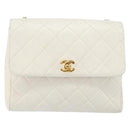 CHANEL Matelasse Chain Shoulder Bag Lamb Skin White Gold CC Auth bs29933-13
