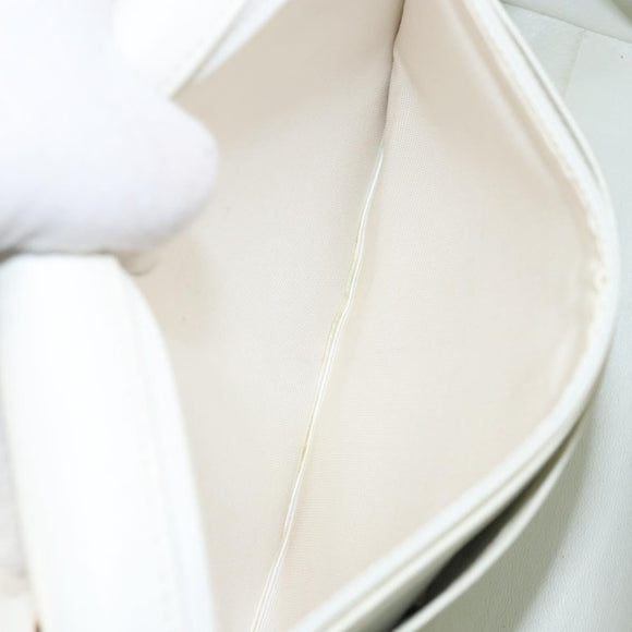 CHANEL Matelasse Chain Shoulder Bag Lamb Skin White Gold CC Auth bs29933