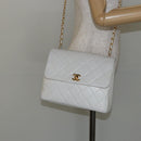 CHANEL Matelasse Chain Shoulder Bag Lamb Skin White Gold CC Auth bs29933-24