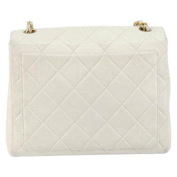 CHANEL Matelasse Chain Shoulder Bag Lamb Skin White Gold CC Auth bs29933 - 0