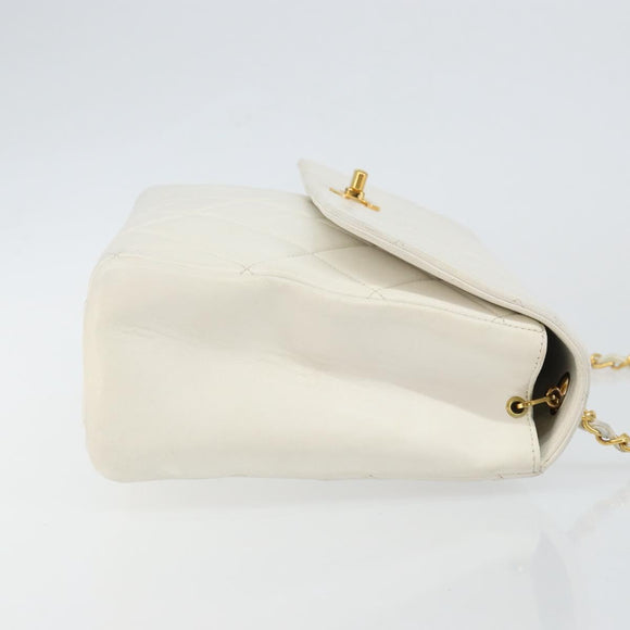 CHANEL Matelasse Chain Shoulder Bag Lamb Skin White Gold CC Auth bs29933