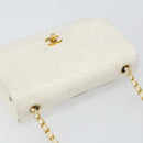 CHANEL Matelasse Chain Shoulder Bag Lamb Skin White Gold CC Auth bs29933-6