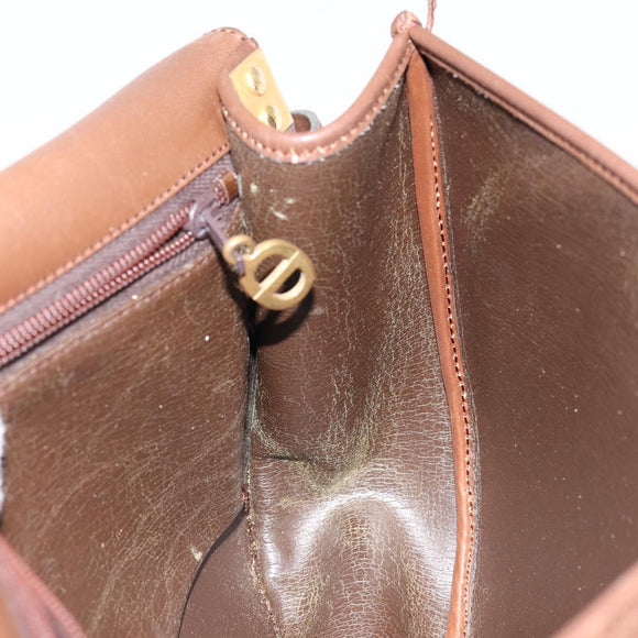 Christian Dior Shoulder Bag Leather Brown Gold Auth bs29937