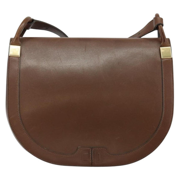 Christian Dior Shoulder Bag Leather Brown Gold Auth bs29937