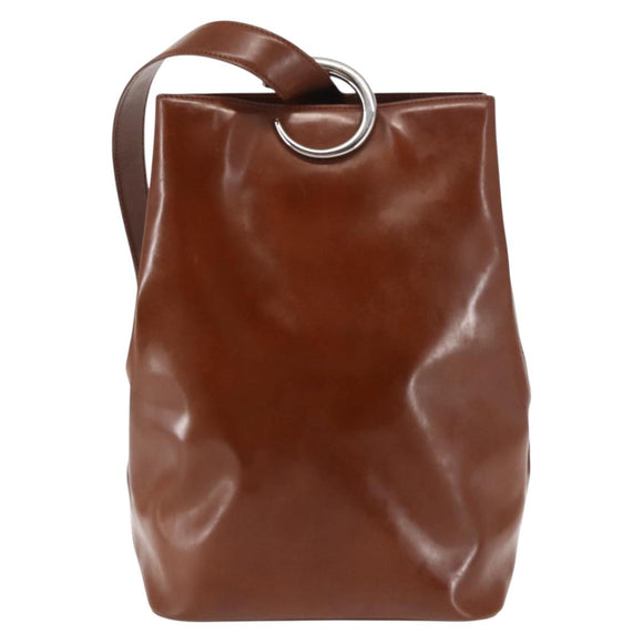 CARTIER PANTHERE Shoulder Bag Patent leather Brown Silver Auth bs29942