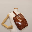 CARTIER PANTHERE Shoulder Bag Patent leather Brown Silver Auth bs29942-21