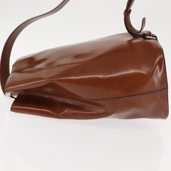 CARTIER PANTHERE Shoulder Bag Patent leather Brown Silver Auth bs29942