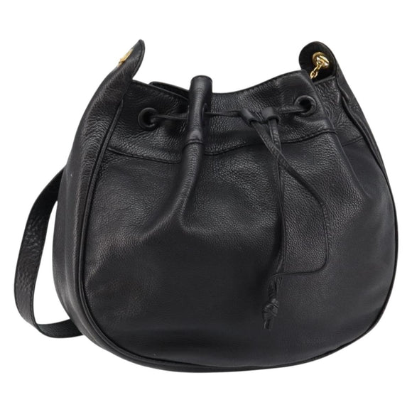 BOTTEGA VENETA Shoulder Bag Leather Black Gold Auth bs29943