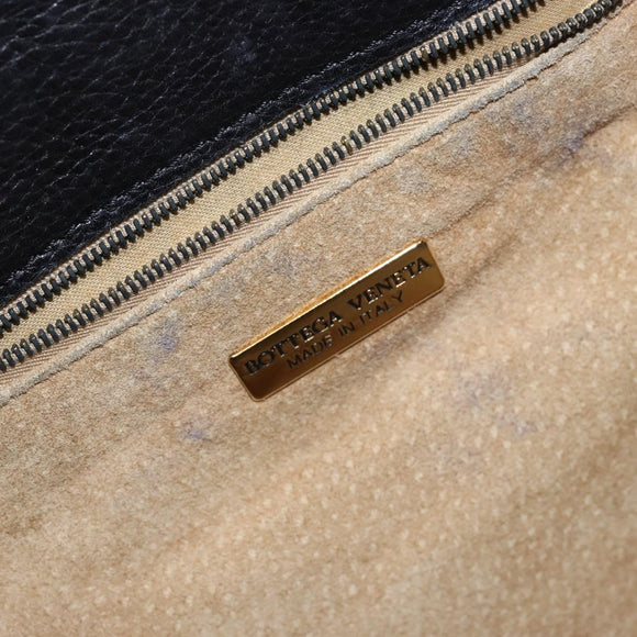 BOTTEGA VENETA Shoulder Bag Leather Black Gold Auth bs29943