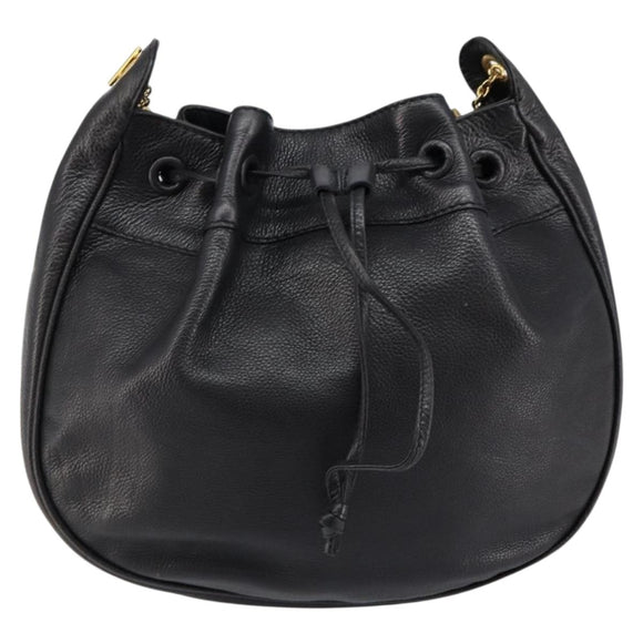 BOTTEGA VENETA Shoulder Bag Leather Black Gold Auth bs29943