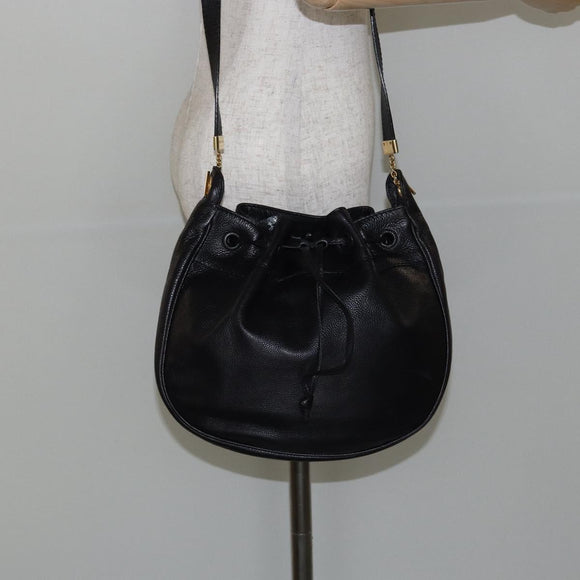 BOTTEGA VENETA Shoulder Bag Leather Black Gold Auth bs29943