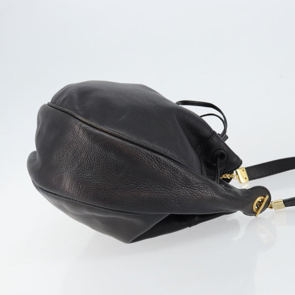 BOTTEGA VENETA Shoulder Bag Leather Black Gold Auth bs29943