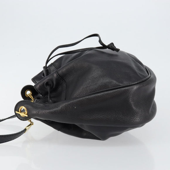 BOTTEGA VENETA Shoulder Bag Leather Black Gold Auth bs29943