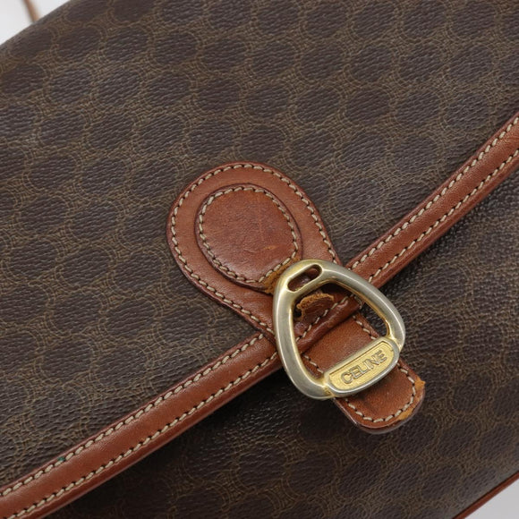 CELINE Macadam Canvas Shoulder Bag PVC Leather Brown Gold Auth bs29950