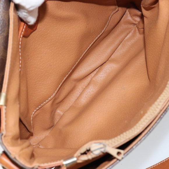 CELINE Macadam Canvas Shoulder Bag PVC Leather Brown Gold Auth bs29950