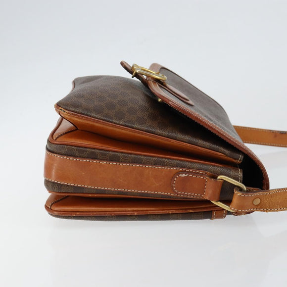 CELINE Macadam Canvas Shoulder Bag PVC Leather Brown Gold Auth bs29950