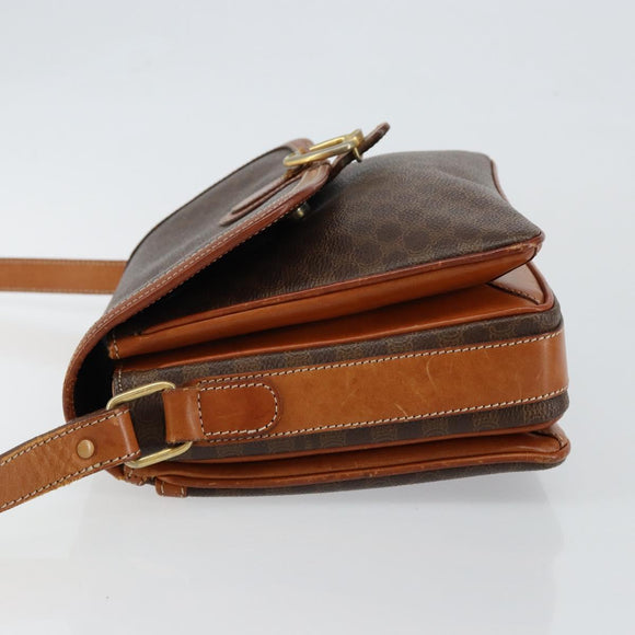 CELINE Macadam Canvas Shoulder Bag PVC Leather Brown Gold Auth bs29950