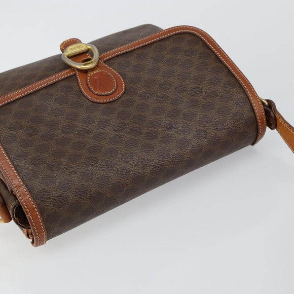 CELINE Macadam Canvas Shoulder Bag PVC Leather Brown Gold Auth bs29950