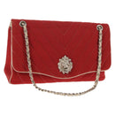 CHANEL V Stitch Flap Chain Shoulder Bag Cotton Red Silver CC Auth bs29952V-1