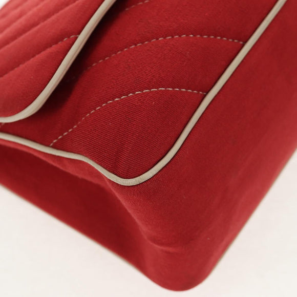 CHANEL V Stitch Flap Chain Shoulder Bag Cotton Red Silver CC Auth bs29952V