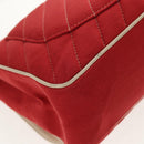 CHANEL V Stitch Flap Chain Shoulder Bag Cotton Red Silver CC Auth bs29952V-17