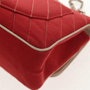 CHANEL V Stitch Flap Chain Shoulder Bag Cotton Red Silver CC Auth bs29952V-18