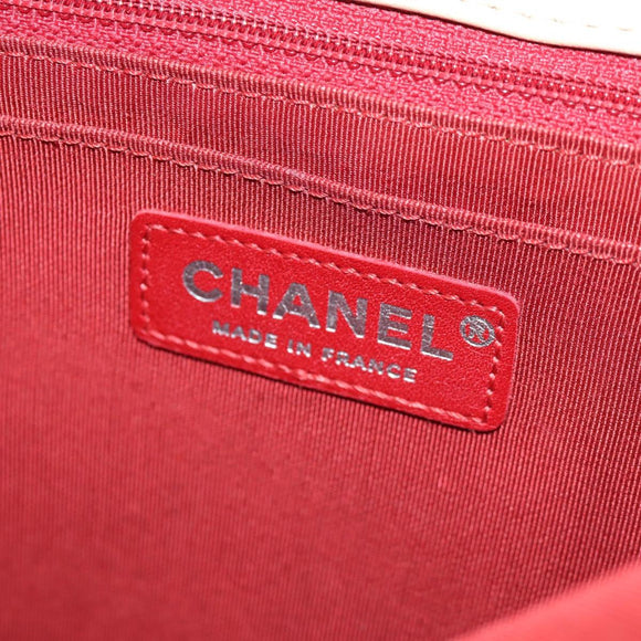 CHANEL V Stitch Flap Chain Shoulder Bag Cotton Red Silver CC Auth bs29952V