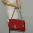 CHANEL V Stitch Flap Chain Shoulder Bag Cotton Red Silver CC Auth bs29952V-29