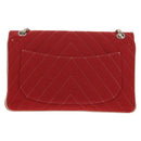 CHANEL V Stitch Flap Chain Shoulder Bag Cotton Red Silver CC Auth bs29952V-2