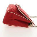 CHANEL V Stitch Flap Chain Shoulder Bag Cotton Red Silver CC Auth bs29952V-4