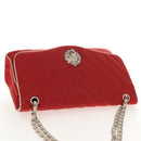CHANEL V Stitch Flap Chain Shoulder Bag Cotton Red Silver CC Auth bs29952V-6