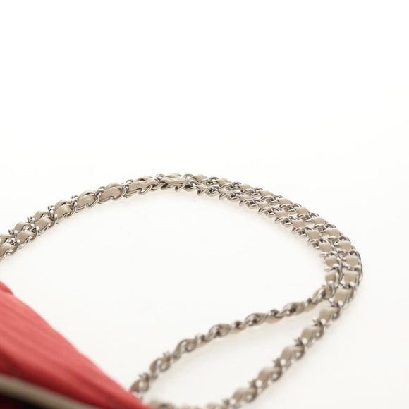 CHANEL V Stitch Flap Chain Shoulder Bag Cotton Red Silver CC Auth bs29952V