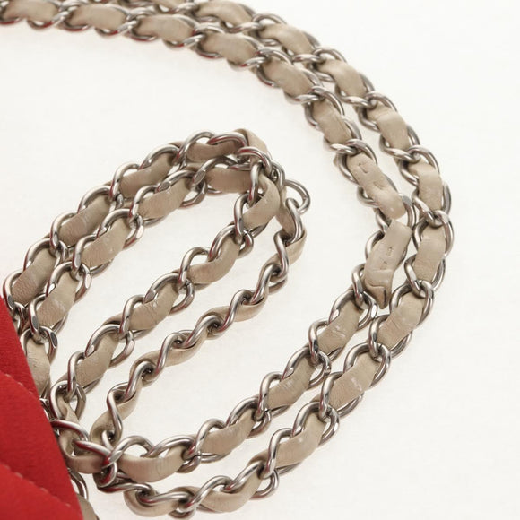 CHANEL V Stitch Flap Chain Shoulder Bag Cotton Red Silver CC Auth bs29952V