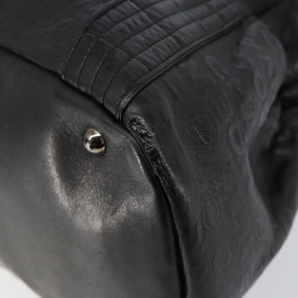 CHANEL Embossed Logo Unlimited Boston Bag Leather Black Silver CC Auth bs29953