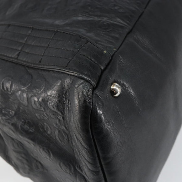 CHANEL Embossed Logo Unlimited Boston Bag Leather Black Silver CC Auth bs29953