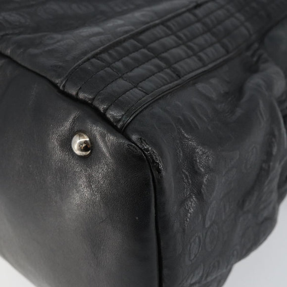 CHANEL Embossed Logo Unlimited Boston Bag Leather Black Silver CC Auth bs29953