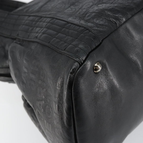 CHANEL Embossed Logo Unlimited Boston Bag Leather Black Silver CC Auth bs29953