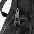 CHANEL Embossed Logo Unlimited Boston Bag Leather Black Silver CC Auth bs29953-18