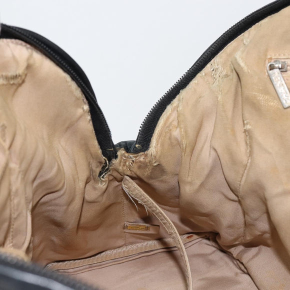 CHANEL Embossed Logo Unlimited Boston Bag Leather Black Silver CC Auth bs29953