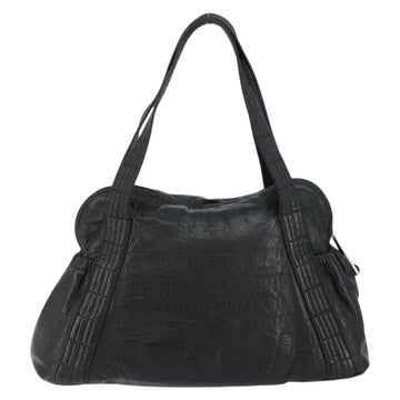 CHANEL Embossed Logo Unlimited Boston Bag Leather Black Silver CC Auth bs29953 - 0