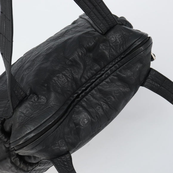 CHANEL Embossed Logo Unlimited Boston Bag Leather Black Silver CC Auth bs29953