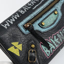 BALENCIAGA Continental Graffiti Wallet Leather Black Gold 164471 Auth bs29956-17