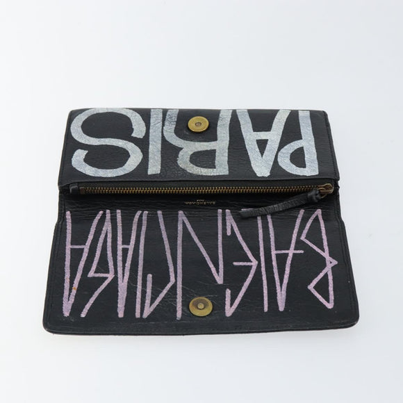 BALENCIAGA Continental Graffiti Wallet Leather Black Gold 164471 Auth bs29956
