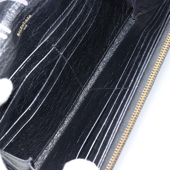 BALENCIAGA Continental Graffiti Wallet Leather Black Gold 164471 Auth bs29956