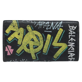 BALENCIAGA Continental Graffiti Wallet Leather Black Gold 164471 Auth bs29956 - 0