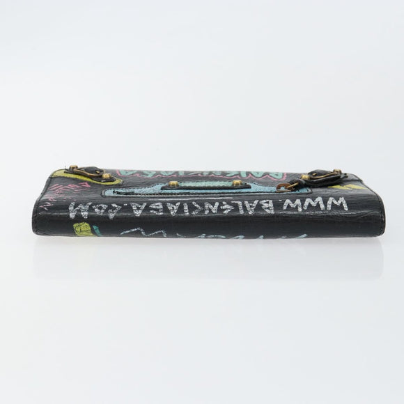 BALENCIAGA Continental Graffiti Wallet Leather Black Gold 164471 Auth bs29956