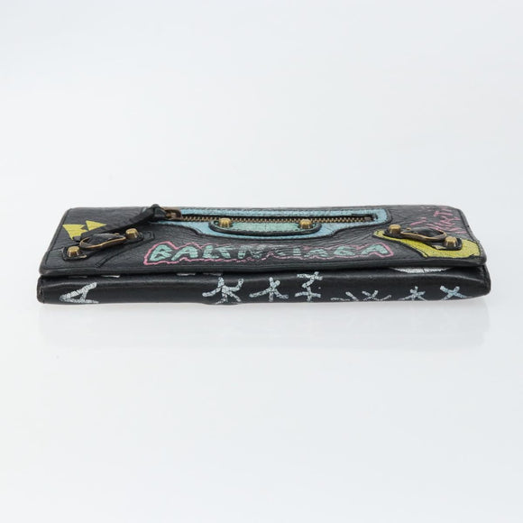BALENCIAGA Continental Graffiti Wallet Leather Black Gold 164471 Auth bs29956