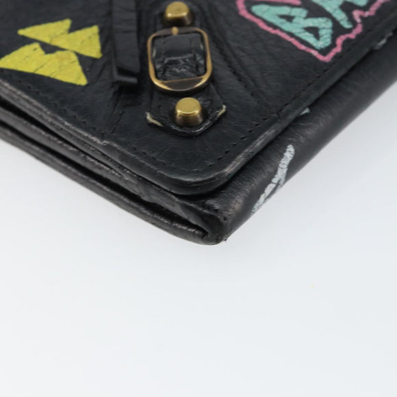 BALENCIAGA Continental Graffiti Wallet Leather Black Gold 164471 Auth bs29956