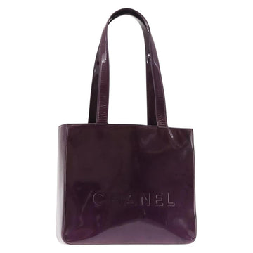 CHANEL Tote Bag Patent leather Purple Gold CC Auth bs29957
